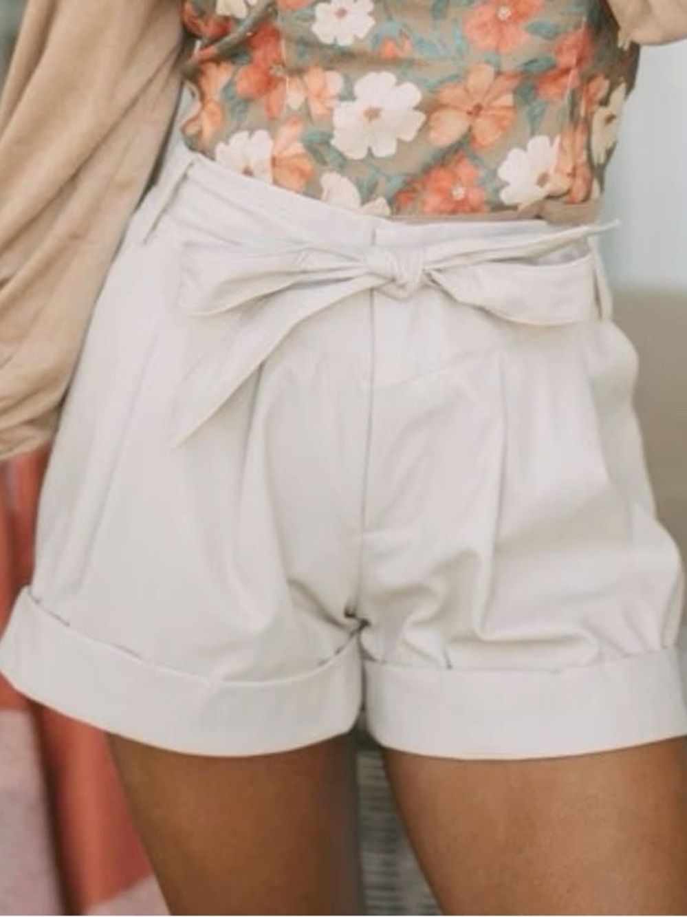 Cream faux leather shorts - NEW